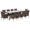 vidaXL 11 Piece Patio Dining Set with Cushions Brown Poly Rattan and Glass