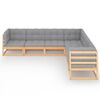 vidaXL Garden Lounge Set Natural wood, Grey cushions