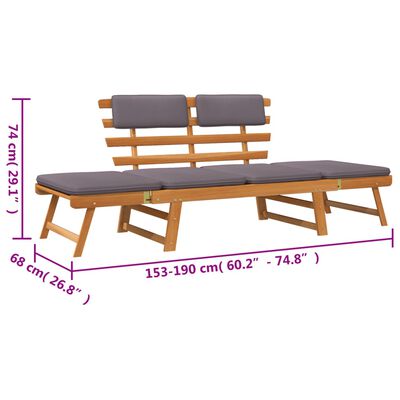 vidaXL 2-in-1 Patio Daybed with Cushion 74.8" Solid Acacia Wood