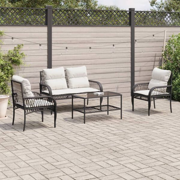 vidaXL Garden Sofa Set Black, Cream White