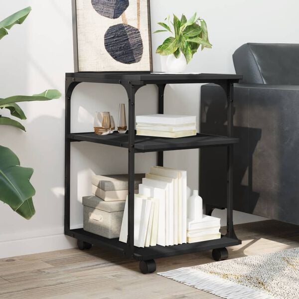 vidaXL Printer Stand 3-Tier Black 16.9"x18.9"x25.2" Engineered Wood