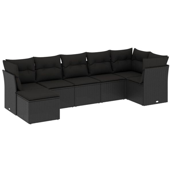 vidaXL Garden Sofa Set Black PE rattan 7 Piece Set