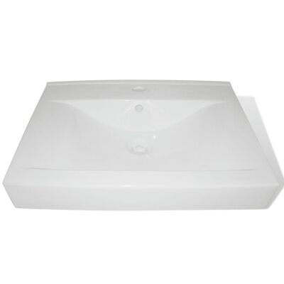 Ceramic Basin Rectangular Sink White with Faucet Hole 23.6" x 18.1"