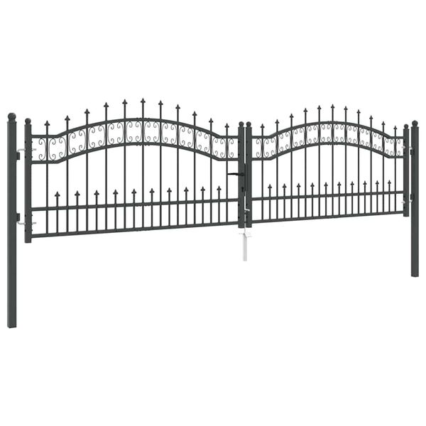 vidaXL Fence Gate with Spear Top Black 120.1"x 29.5" Powder-coated Steel