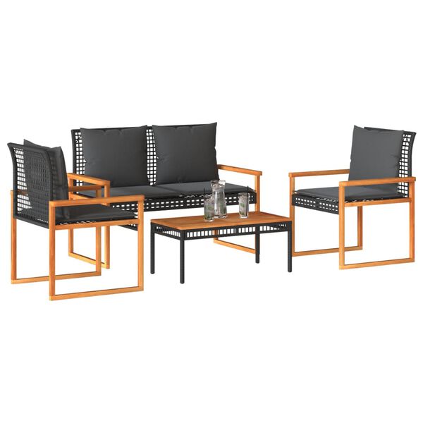 vidaXL Garden Lounge Set Black and Brown PE Rattan 4 Piece Set