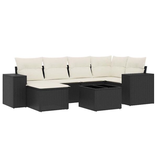 vidaXL Garden Sofa Set Black PE rattan, powder-coated steel, tempered glass