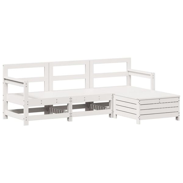 vidaXL Garden Sofa Set White Solid Pine Wood, Plywood 4 Piece Set
