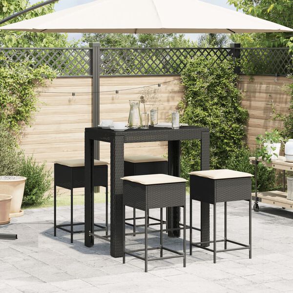 vidaXL Garden Bar Set Black PE rattan Large Removable Covers