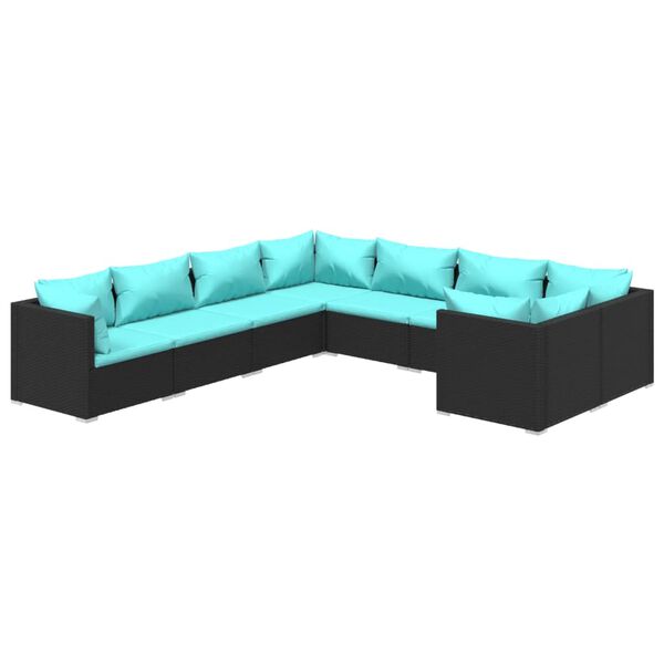 vidaXL Garden Lounge Set Poly rattan black, Water blue