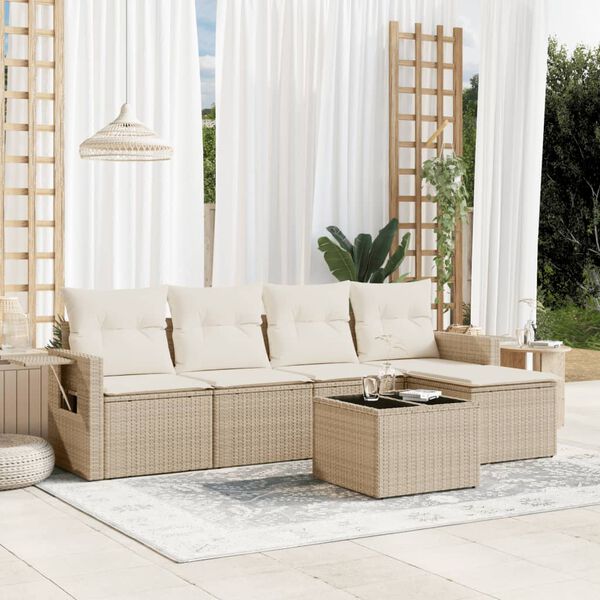 vidaXL Garden Sofa Set Beige PE rattan, powder-coated steel 6 Piece Set