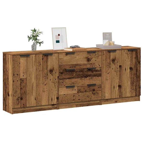 vidaXL Sideboard Set of 3 Old Wood Engineered Wood Large Sideboard