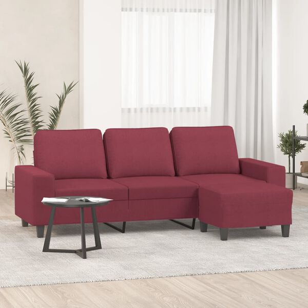 vidaXL 3-Seater Sofa with Footstool Wine Red 70.9" Fabric