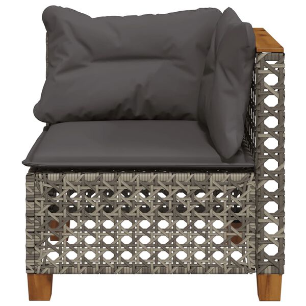 vidaXL Patio Sofa Corner with Cushions Grey Poly Rattan
