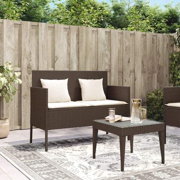 vidaXL Garden Bench Brown PE Rattan Standard Garden Bench Rectangular