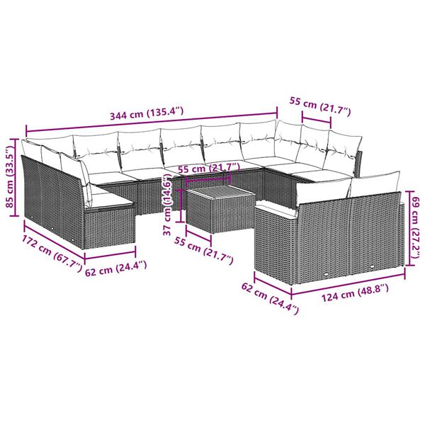 vidaXL Garden Sofa Set Black