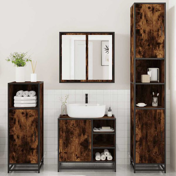 vidaXL Bathroom Furniture Set Smoked Oak Engineered wood Medium