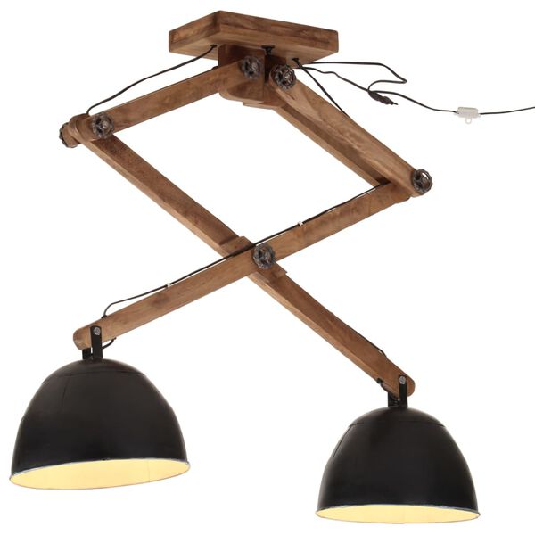 vidaXL Ceiling Lamp Black Iron, Mango Wood Medium Industrial