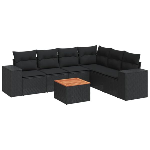 vidaXL 7 Piece Garden Sofa Set Black PE rattan UV-resistant materials