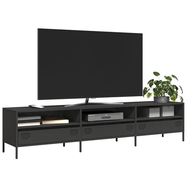 vidaXL TV Cabinet Black Cold-rolled Steel 79.5 x 15.4 x 17.1 in