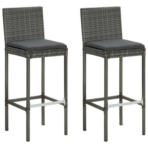 vidaXL Bar Stool Set of 2 Grey Poly rattan, powder-coated steel, fabric