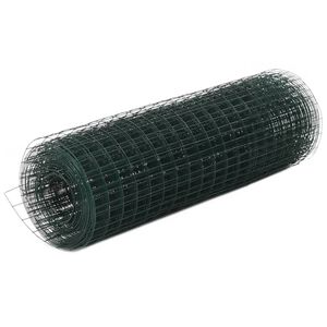 vidaXL Chicken Wire Fence Steel with PVC Coating 32.8x1.6' Green