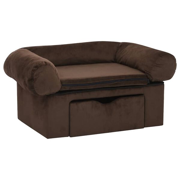 vidaXL Dog Sofa Brown Plush, solid pinewood, foam 29.5 x 19.7 x 15.0 in