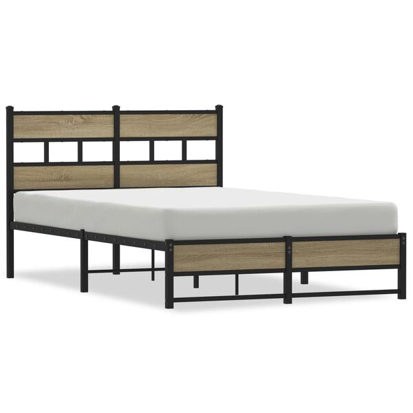 vidaXL Bed Frame Sonoma Oak Steel, Engineered wood Small Double