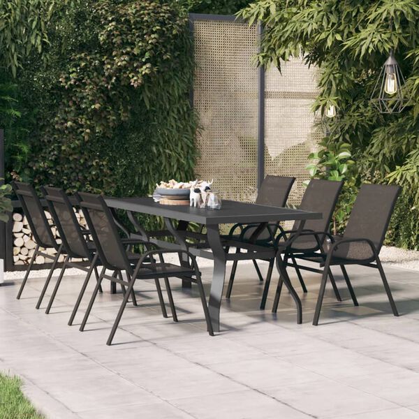vidaXL Garden Table Grey and Black Powder-coated steel, tempered glass