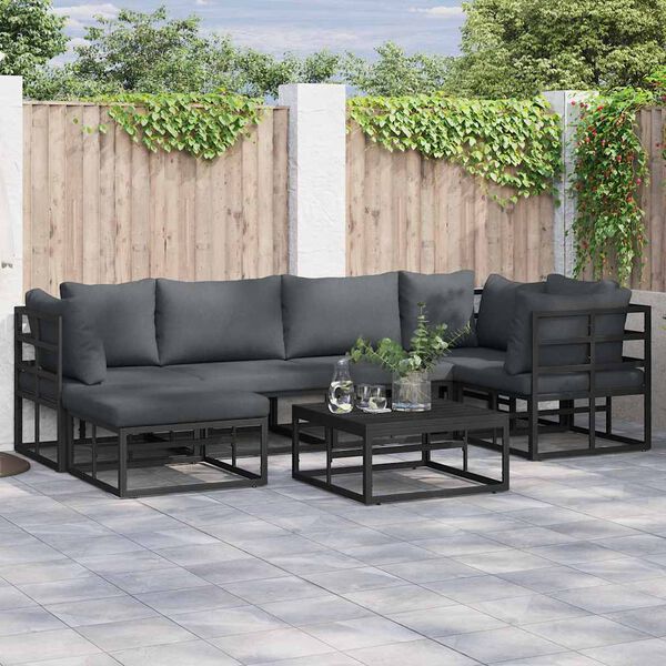 vidaXL Garden Sofa Set with Cushion Black Aluminium