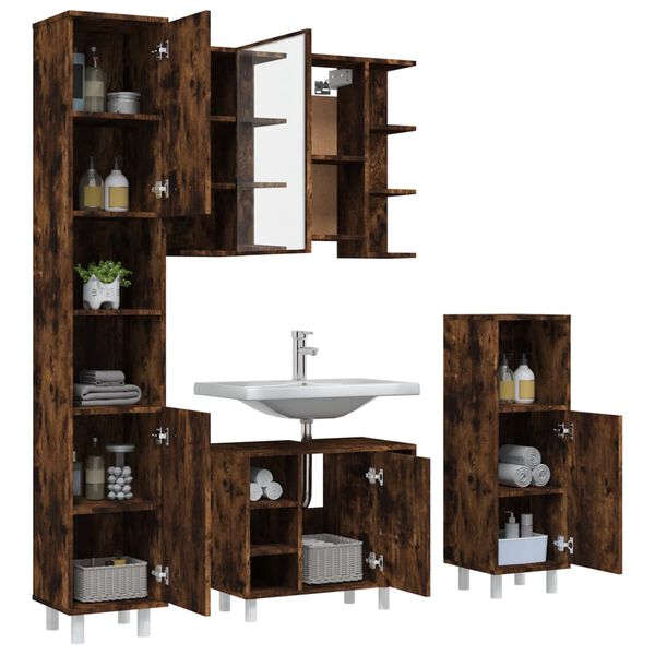 vidaXL Bathroom Furniture Set Smoked Oak Engineered Wood, Acrylic Medium