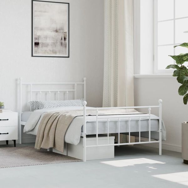 vidaXL Bed Frame White Powder-Coated Steel Twin Bed Frame Rectangular