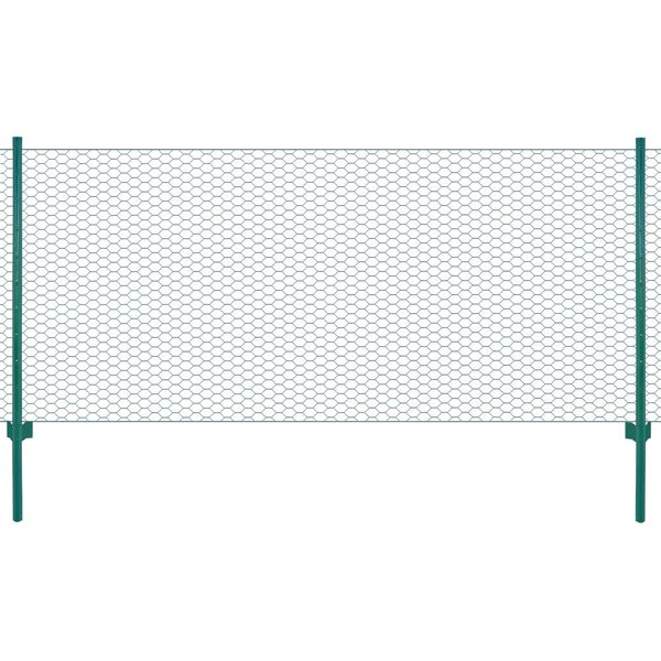 vidaXL Wire Mesh Fence with Posts Steel 82'x1.6' Green