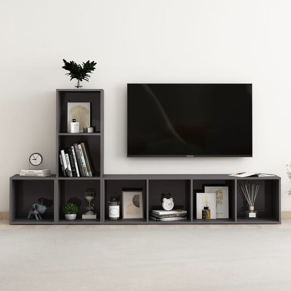 vidaXL 3 Piece TV Stand Set High Gloss Gray Engineered Wood