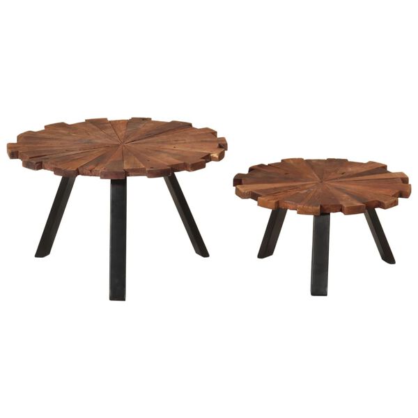 vidaXL Coffee Table Set of 2 Brown Solid reclaimed wood and iron Medium