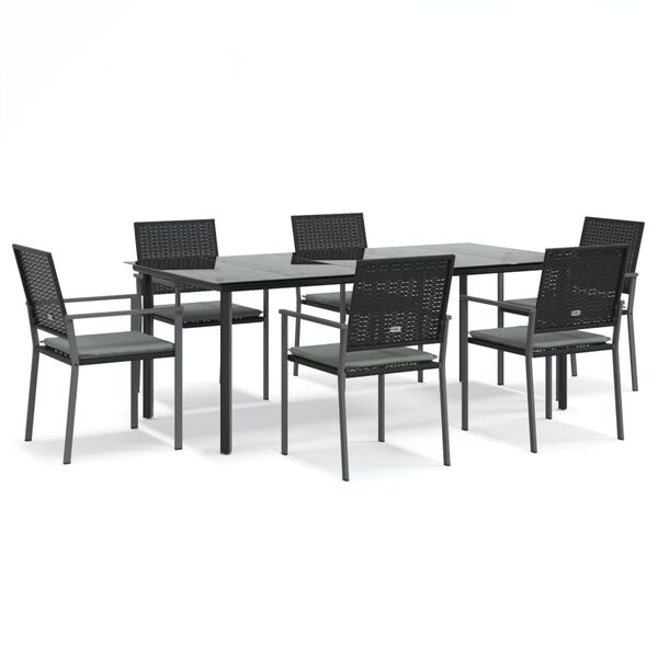 vidaXL 7 Piece Patio Dining Set with Cushions Poly Rattan and Steel