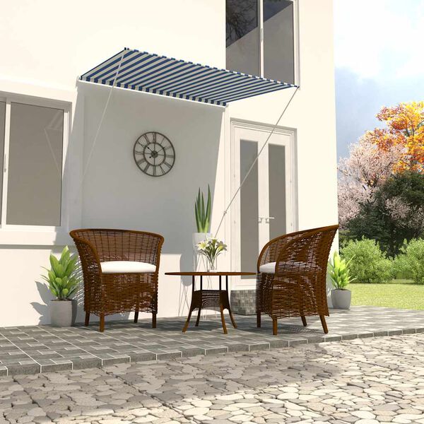 vidaXL Awning Blue and White 100% polyester fabric with PA coating, Steel