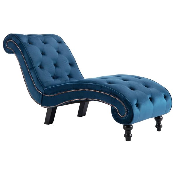 vidaXL Chaise Lounge Blue Polyester Velvet Standard Ergonomic