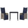 vidaXL Table and Chair Set with Cushion 3 pcs Grey PE Rattan