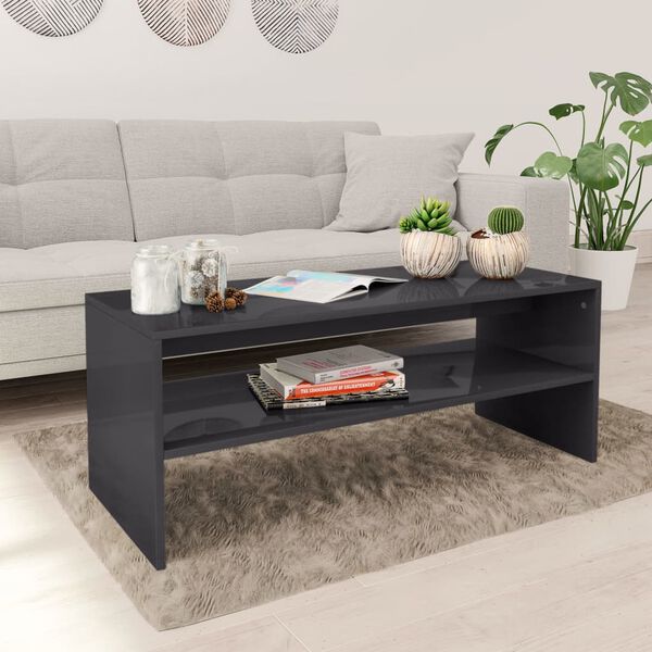 vidaXL Coffee Table High gloss grey Engineered wood Medium Coffee Table