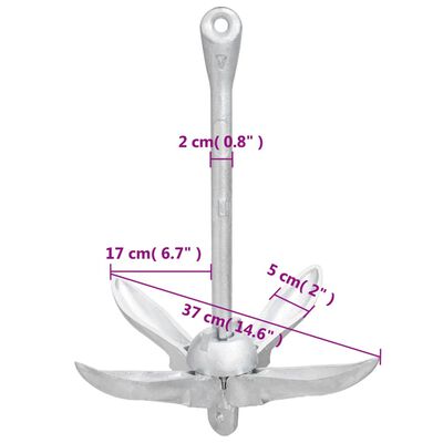 vidaXL Folding Anchor Silver 7.1 lb Malleable Iron