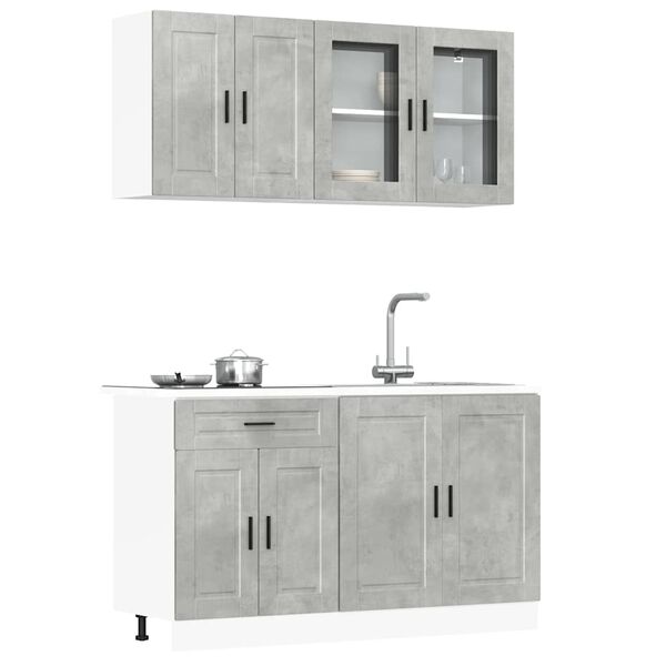 vidaXL Kitchen Cabinet Set Concrete gray Engineered wood and glass Normal