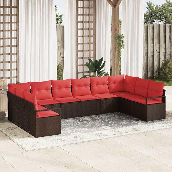 vidaXL Sofa Set with Cushion 10 pcs Brown Synthetic: Poly Rattan