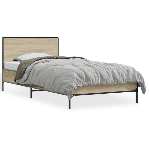 vidaXL Bed Frame Sonoma Oak Engineered wood, metal Single Strong