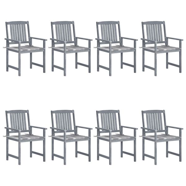 vidaXL Patio Chairs with Cushions 8 pcs Solid Acacia Wood Grey