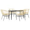 vidaXL 5 Piece Patio Dining Set Brown Poly Rattan Glass