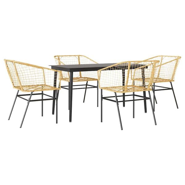 vidaXL 5 Piece Patio Dining Set Brown Poly Rattan Glass