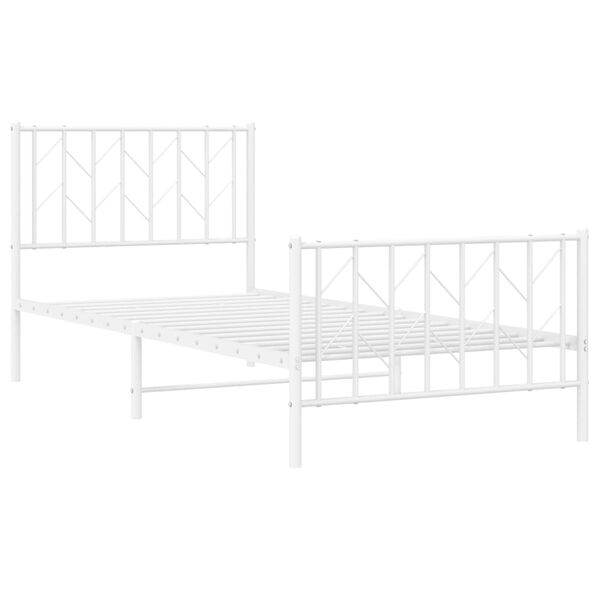 vidaXL Bed Frame White Steel Twin Bed Frame Rectangular Traditional
