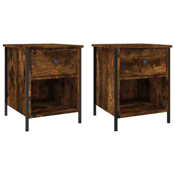 vidaXL Bedside Cabinet Set of 2 Smoked oak Engineered wood, iron