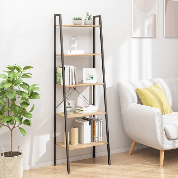 vidaXL Standing Shelf Light Brown and Black Engineered wood and Steel