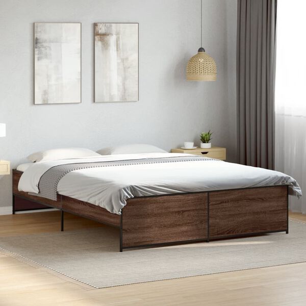 vidaXL Bed Frame Brown Oak Engineered Wood, Metal Double Durable
